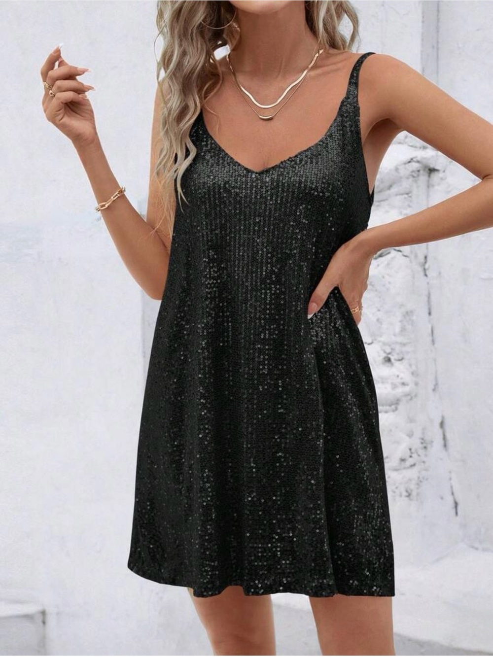 SHEIN Sequin V-Neck Slip Dress